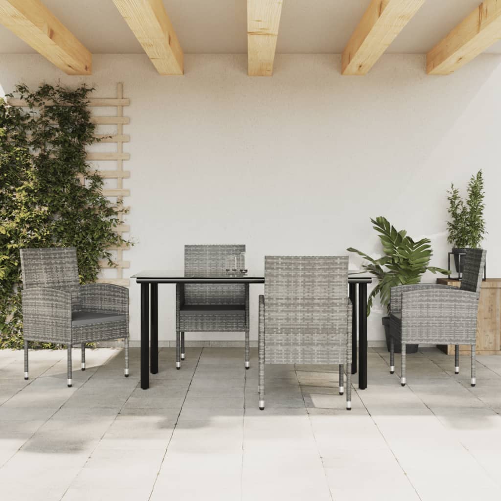 3-tlg. Garten-Essgruppe Grau und Schwarz Poly Rattan und Stahl