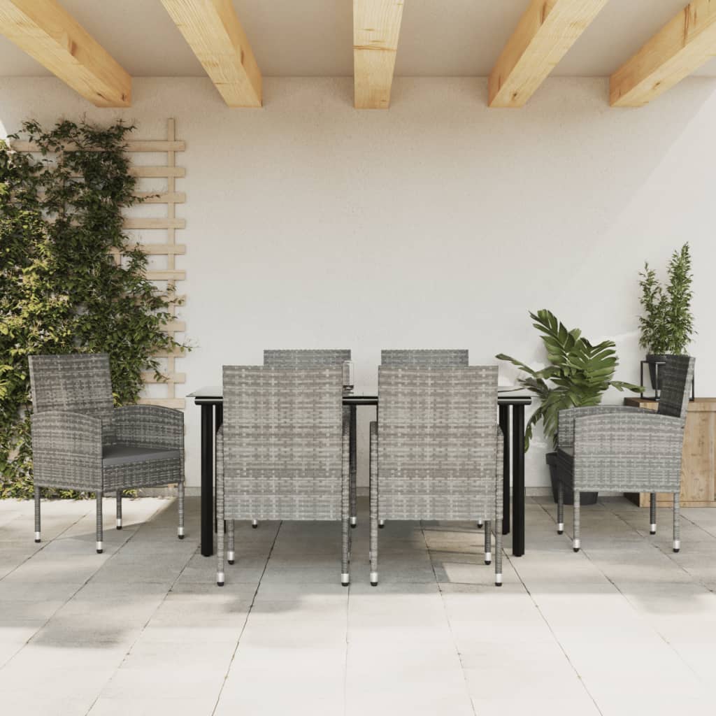 3-tlg. Garten-Essgruppe Grau und Schwarz Poly Rattan und Stahl