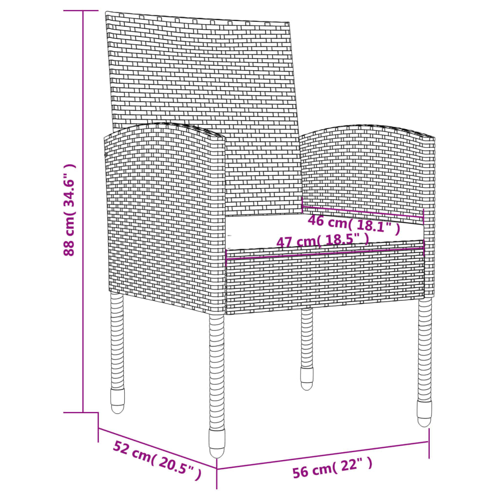 3-tlg. Garten-Essgruppe Schwarz Poly Rattan und Stahl