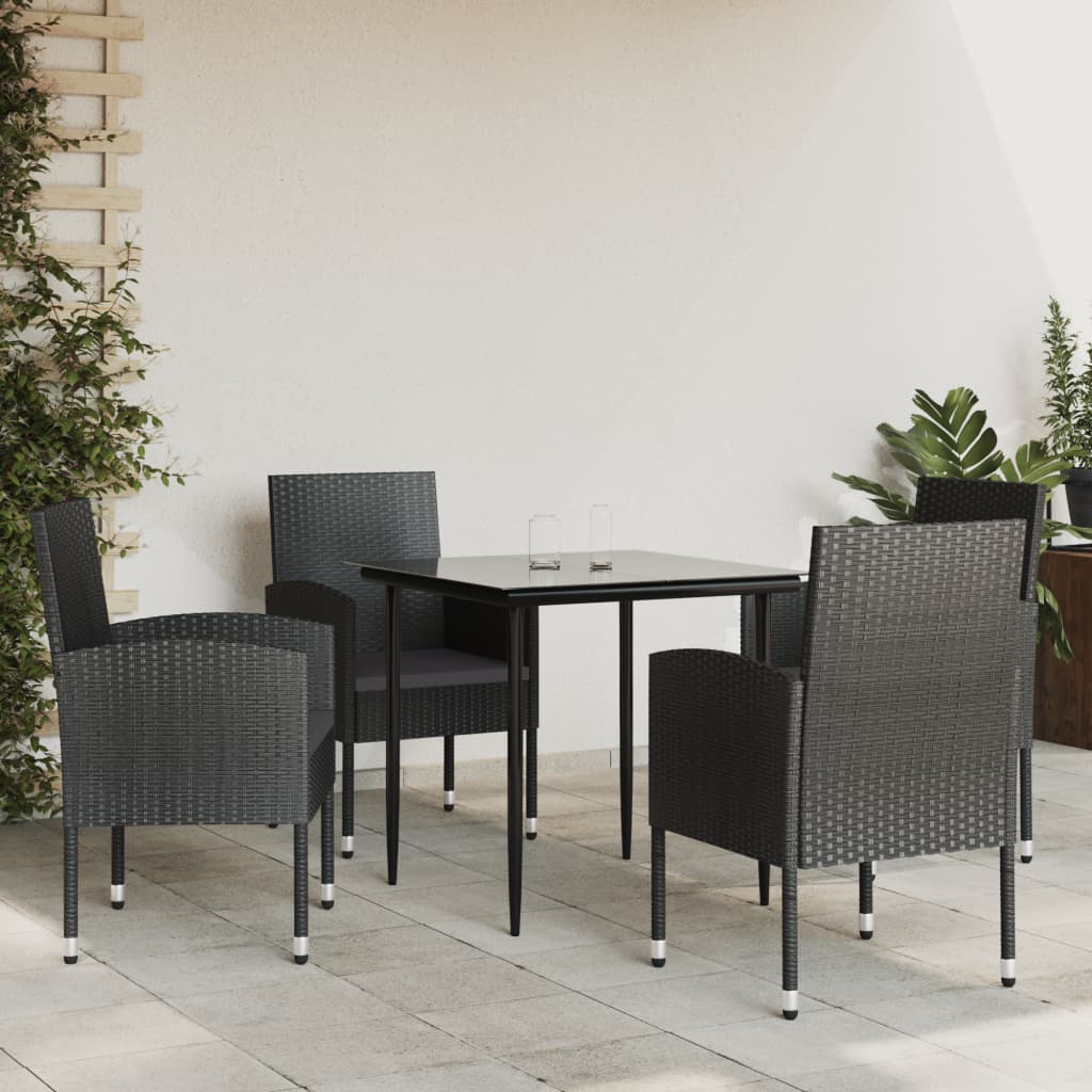 3-tlg. Garten-Essgruppe Schwarz Poly Rattan und Stahl