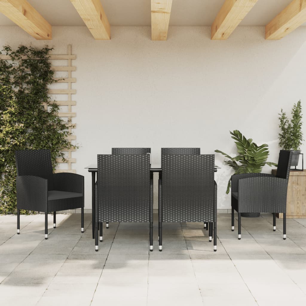 3-tlg. Garten-Essgruppe Schwarz Poly Rattan und Stahl