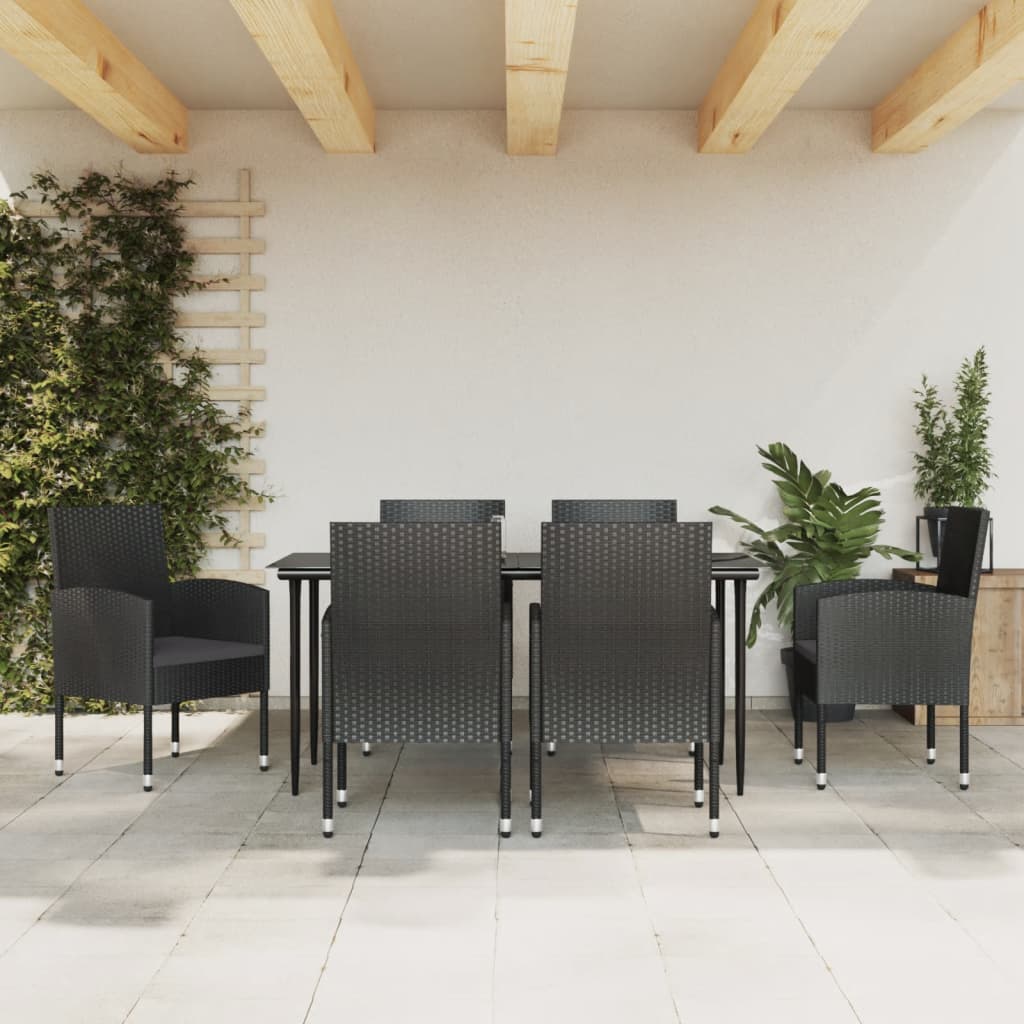 3-tlg. Garten-Essgruppe Schwarz Poly Rattan und Stahl