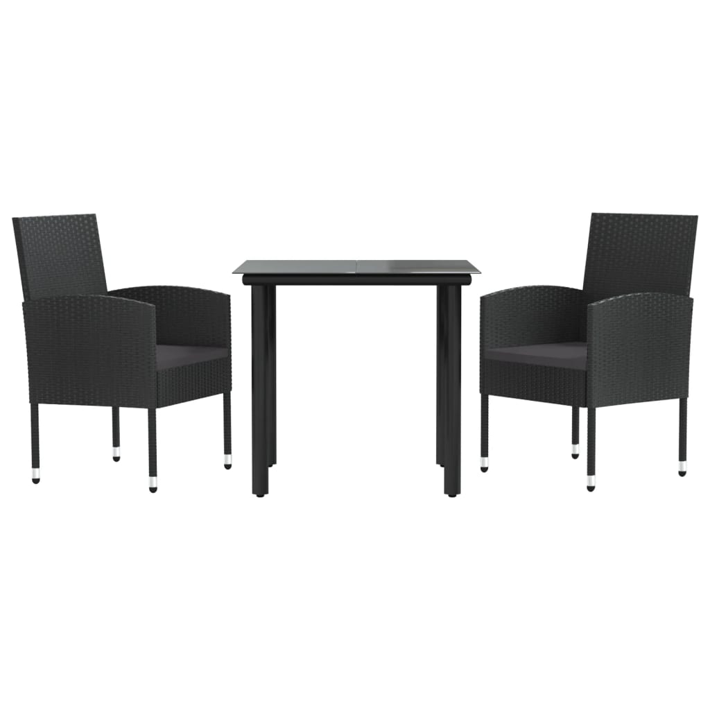 3-tlg. Garten-Essgruppe Schwarz Poly Rattan und Stahl