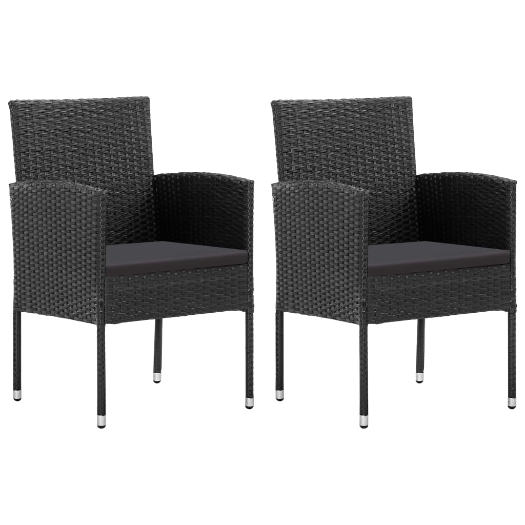 3-tlg. Garten-Essgruppe Schwarz Poly Rattan und Stahl