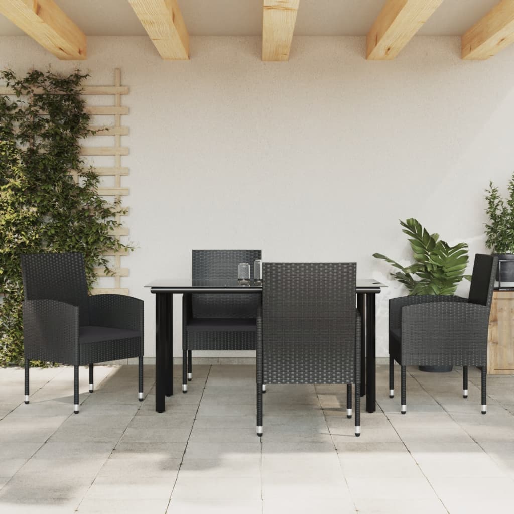 3-tlg. Garten-Essgruppe Schwarz Poly Rattan und Stahl