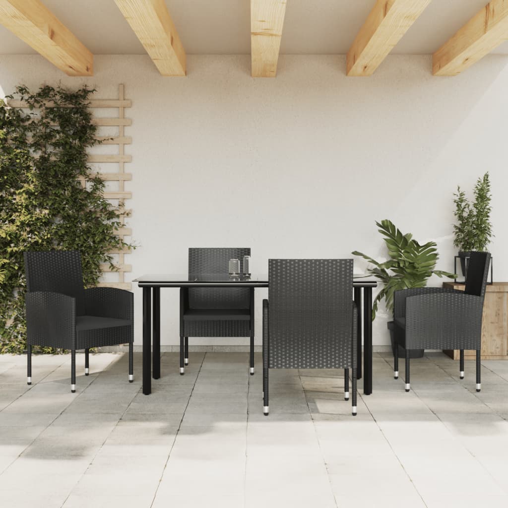 3-tlg. Garten-Essgruppe Schwarz Poly Rattan und Stahl