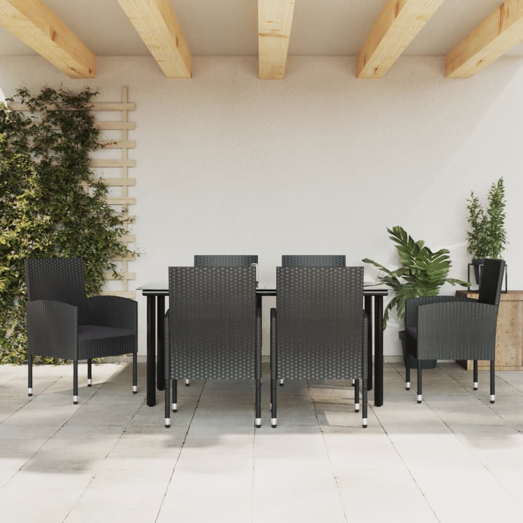 3-tlg. Garten-Essgruppe Schwarz Poly Rattan und Stahl