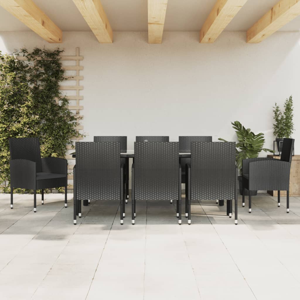 3-tlg. Garten-Essgruppe Schwarz Poly Rattan und Stahl