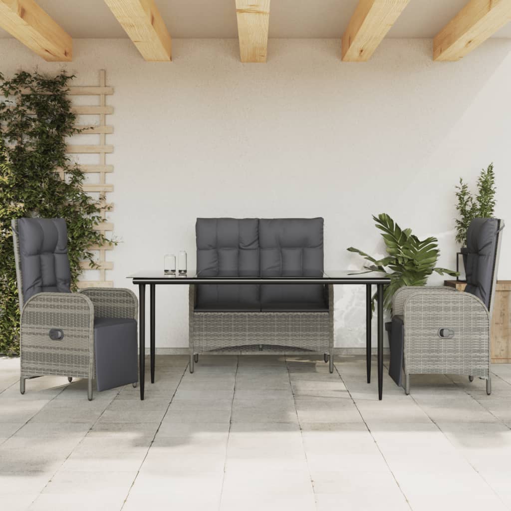2-tlg. Garten-Essgruppe mit Kissen Grau Poly Rattan