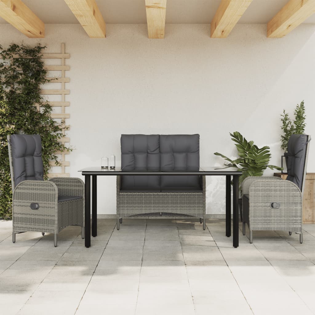 2-tlg. Garten-Essgruppe mit Kissen Grau Poly Rattan