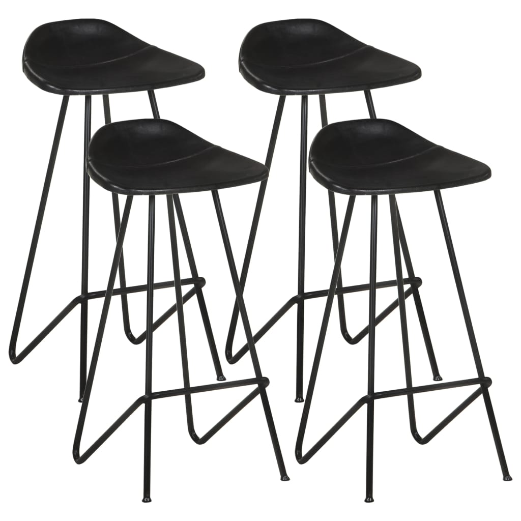 Barhocker 2 Stk. Schwarz Echtleder