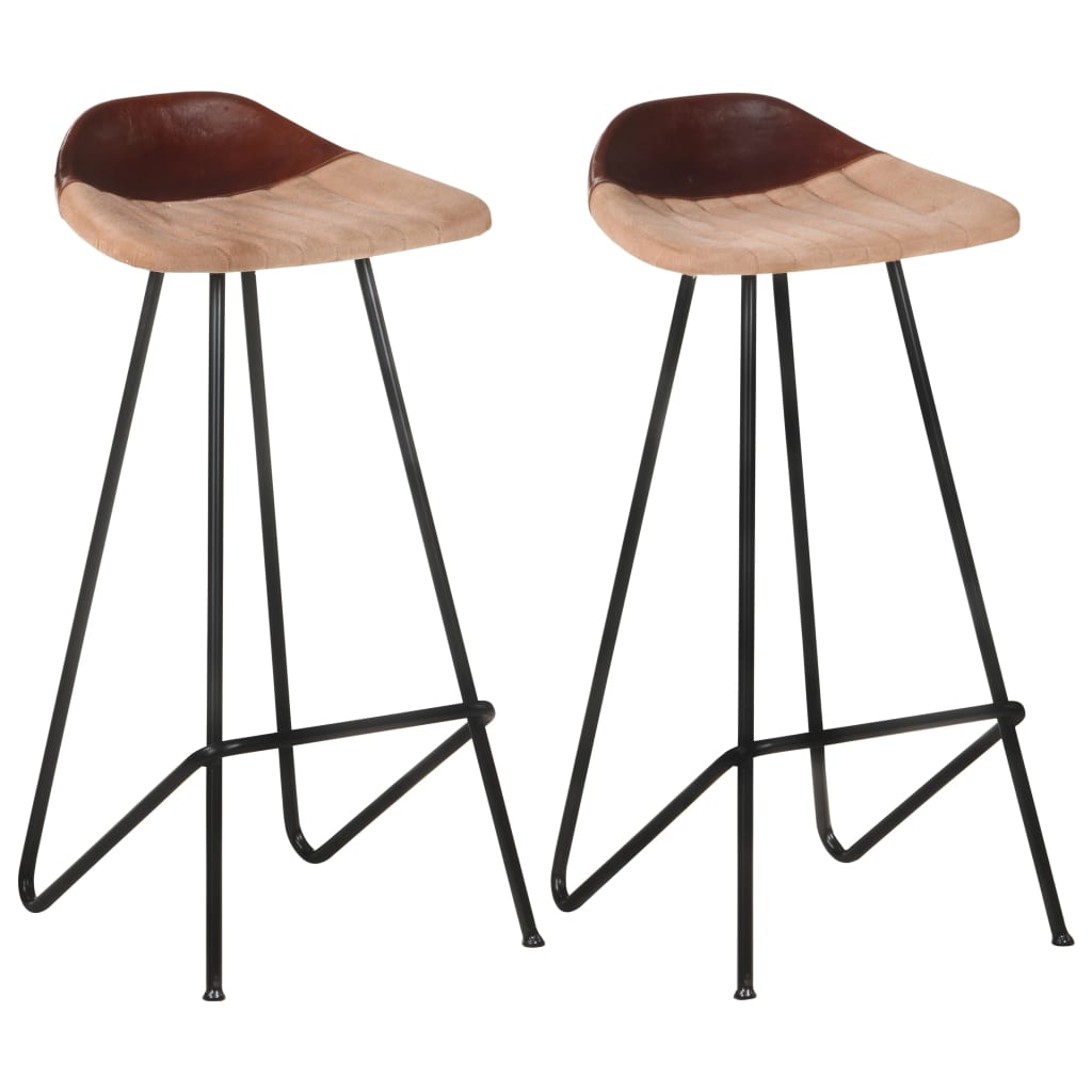 Barhocker 2 Stk. Schwarz Echtleder