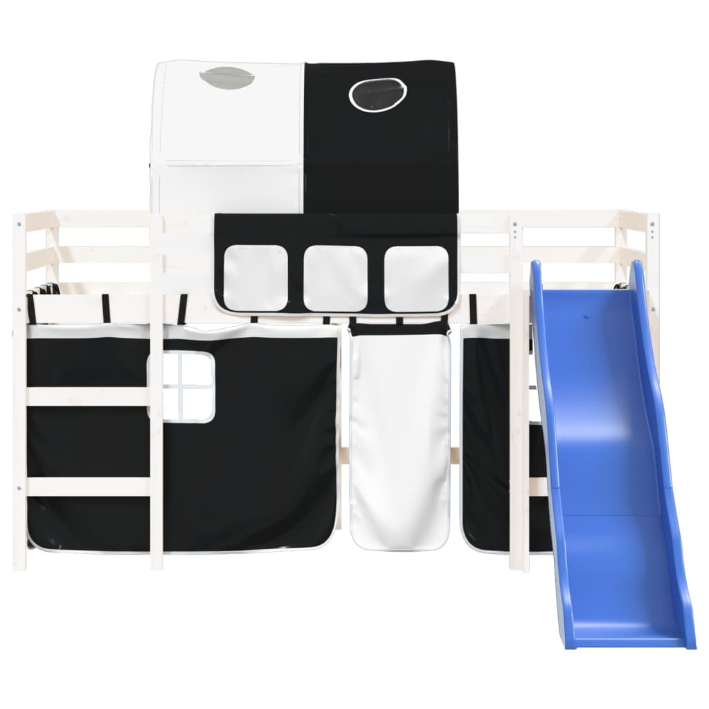 vidaXL Kinderhochbett mit Tunnel Weiß & Schwarz 80x200 cm Kiefernholz