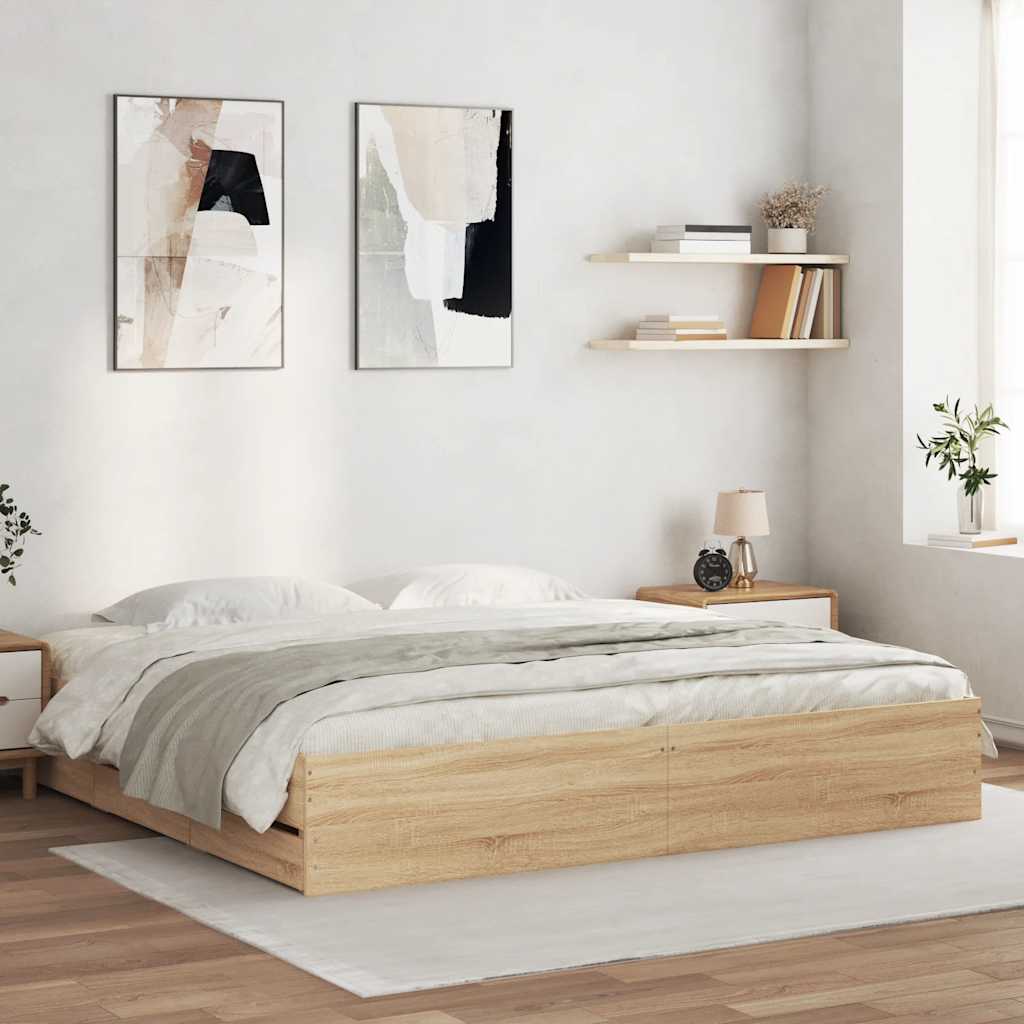 Bettgestell mit Schubladen Weiß 200x200 cm Holzwerkstoff
