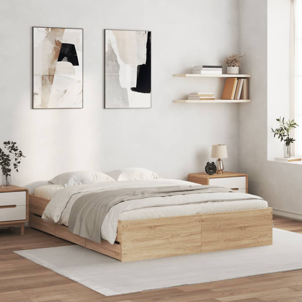 Bettgestell mit Schubladen Weiß 200x200 cm Holzwerkstoff