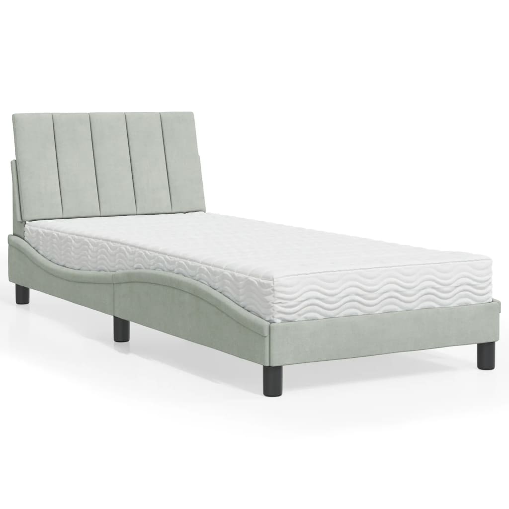 vidaXL Bett mit Matratze "Hanko" Hellgrau 80x200 cm Samt