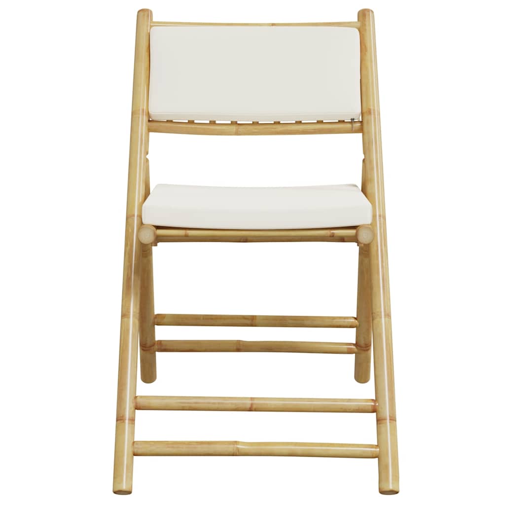 3-tlg. Bistro-Set Klappbar mit Cremeweißen Kissen Bambus