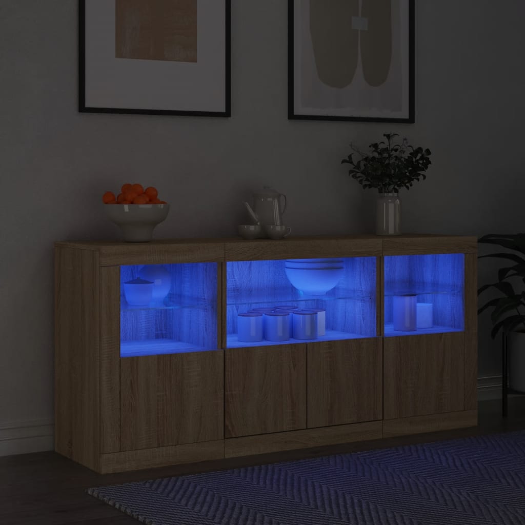 Sideboard mit LED-Leuchten Weiß 142,5x37x67 cm