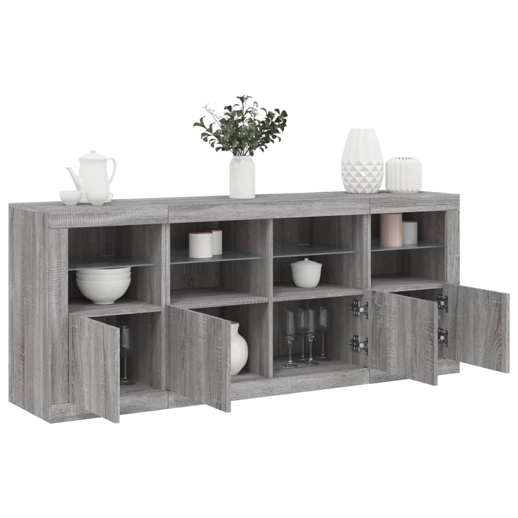 Sideboard mit LED-Leuchten Weiß 163x37x67 cm