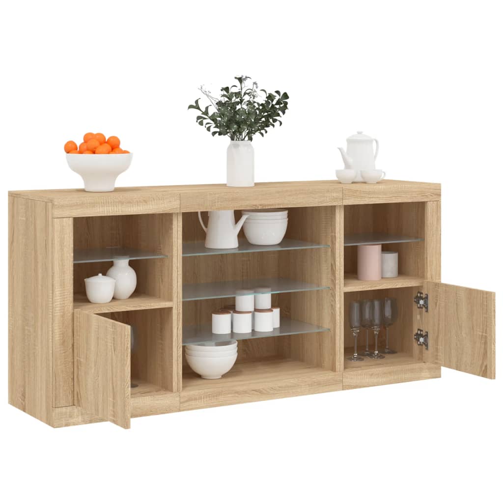 vidaXL Sideboard mit LED-Leuchten Weiß 142,5x37x67 cm