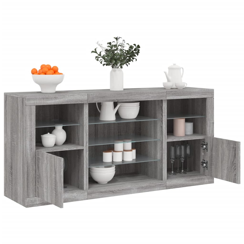 Sideboard mit LED-Leuchten Weiß 142,5x37x67 cm