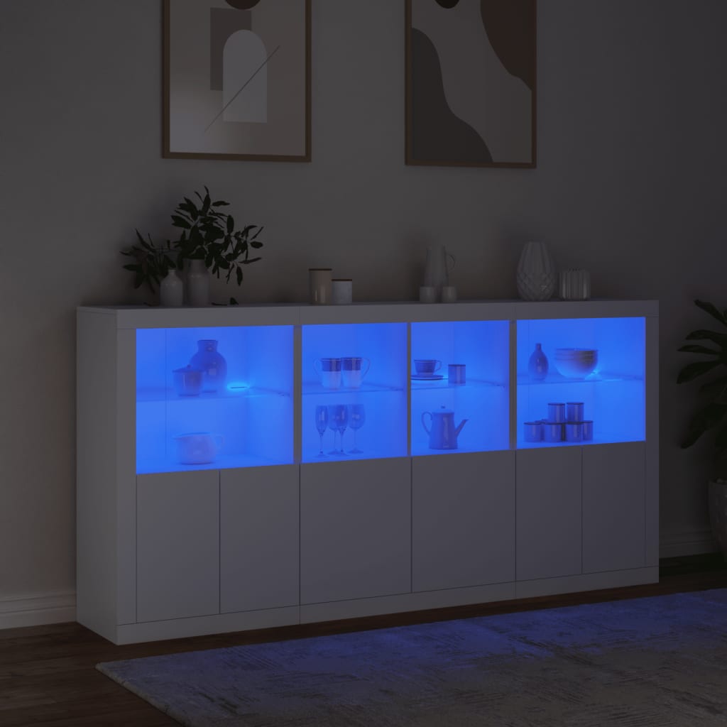 vidaXL Sideboard mit LED-Leuchten Weiß 202x37x100 cm