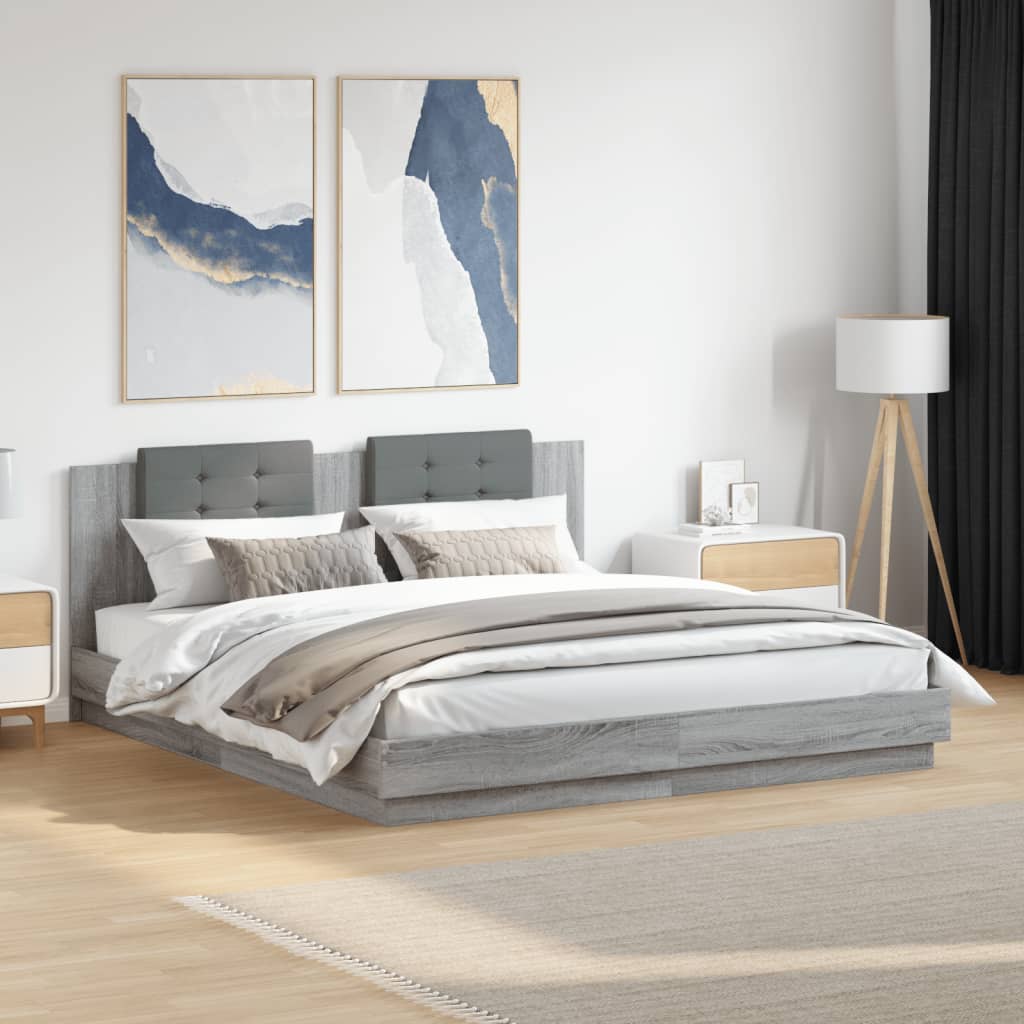 Bettgestell mit Kopfteil und LED-Leuchten Weiß 200x200 cm