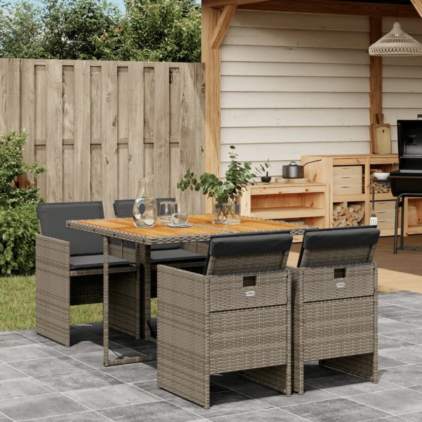 5-tlg. Garten-Essgruppe mit Kissen Schwarz Poly Rattan