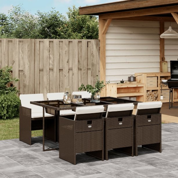 5-tlg. Garten-Essgruppe mit Kissen Schwarz Poly Rattan