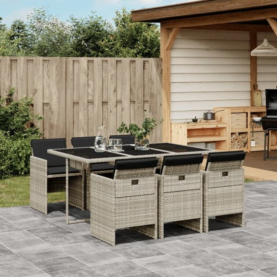 5-tlg. Garten-Essgruppe mit Kissen Schwarz Poly Rattan