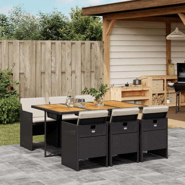 5-tlg. Garten-Essgruppe mit Kissen Schwarz Poly Rattan