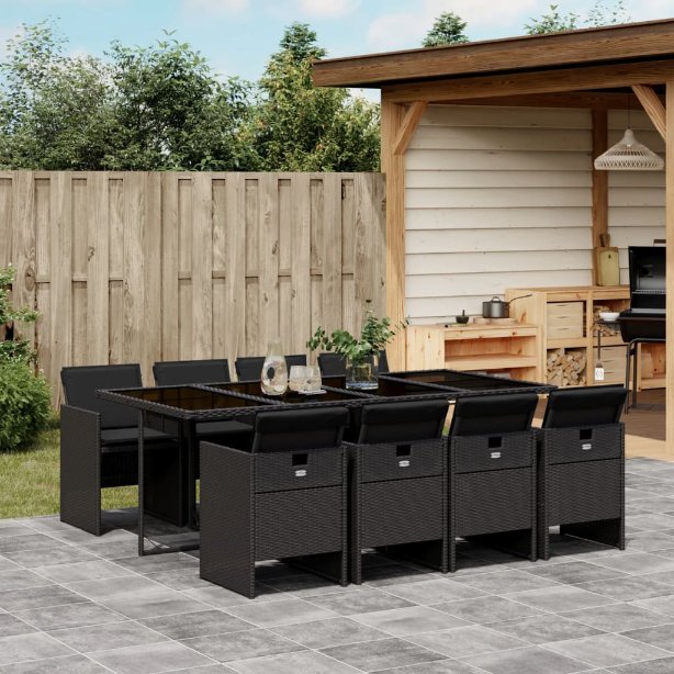 5-tlg. Garten-Essgruppe mit Kissen Schwarz Poly Rattan
