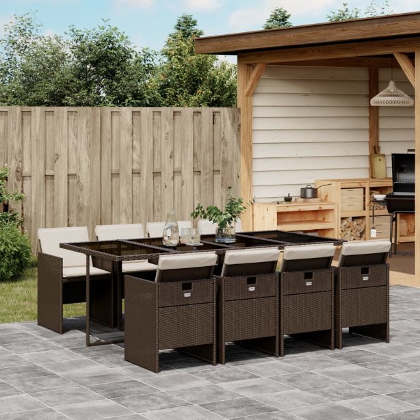 5-tlg. Garten-Essgruppe mit Kissen Schwarz Poly Rattan
