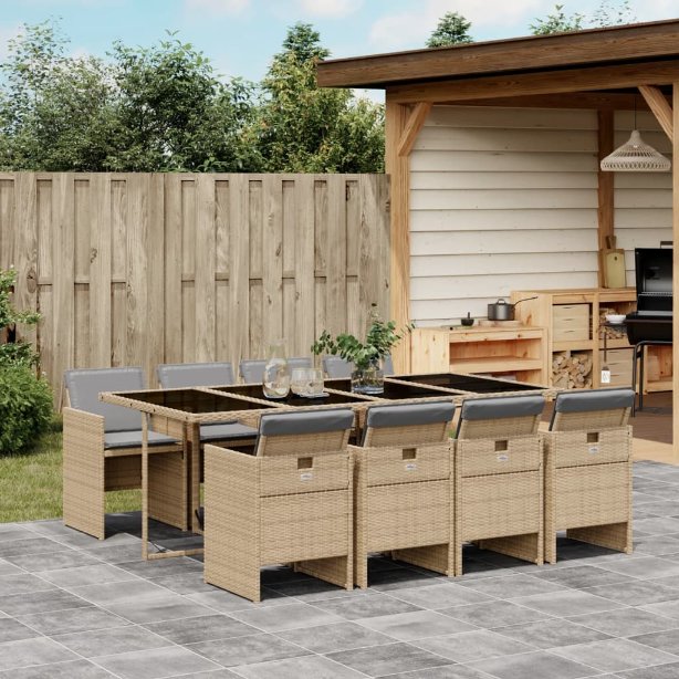 5-tlg. Garten-Essgruppe mit Kissen Schwarz Poly Rattan