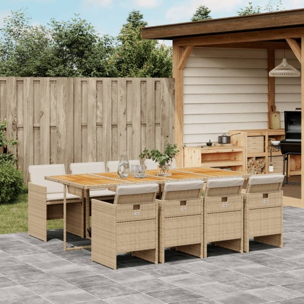 5-tlg. Garten-Essgruppe mit Kissen Schwarz Poly Rattan