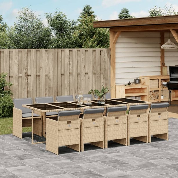 5-tlg. Garten-Essgruppe mit Kissen Schwarz Poly Rattan