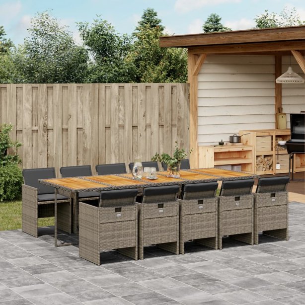 5-tlg. Garten-Essgruppe mit Kissen Schwarz Poly Rattan
