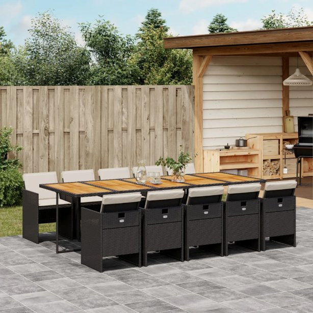 5-tlg. Garten-Essgruppe mit Kissen Schwarz Poly Rattan