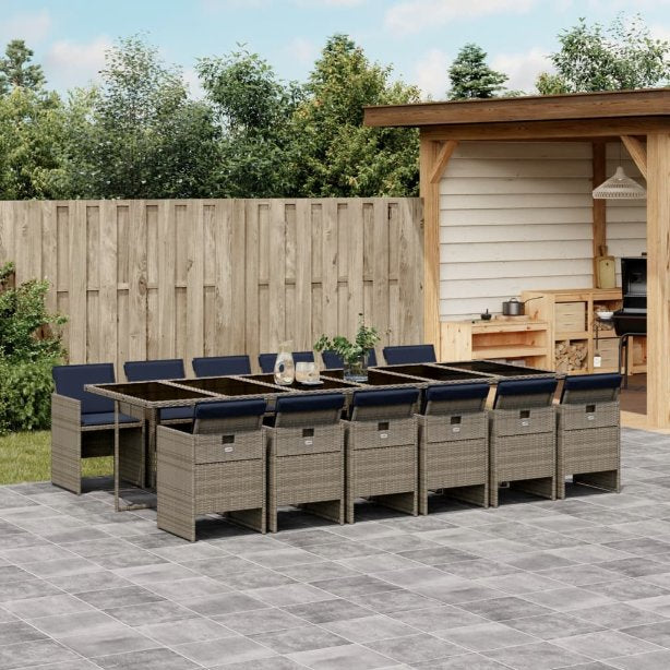 5-tlg. Garten-Essgruppe mit Kissen Schwarz Poly Rattan