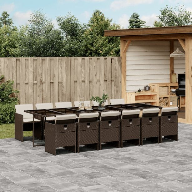 5-tlg. Garten-Essgruppe mit Kissen Schwarz Poly Rattan