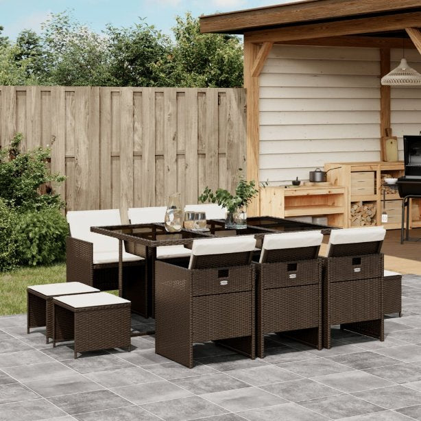 9-tlg. Garten-Essgruppe mit Kissen Schwarz Poly Rattan
