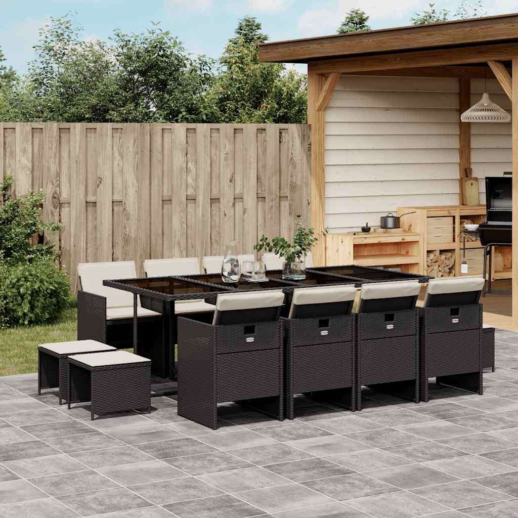 9-tlg. Garten-Essgruppe mit Kissen Schwarz Poly Rattan
