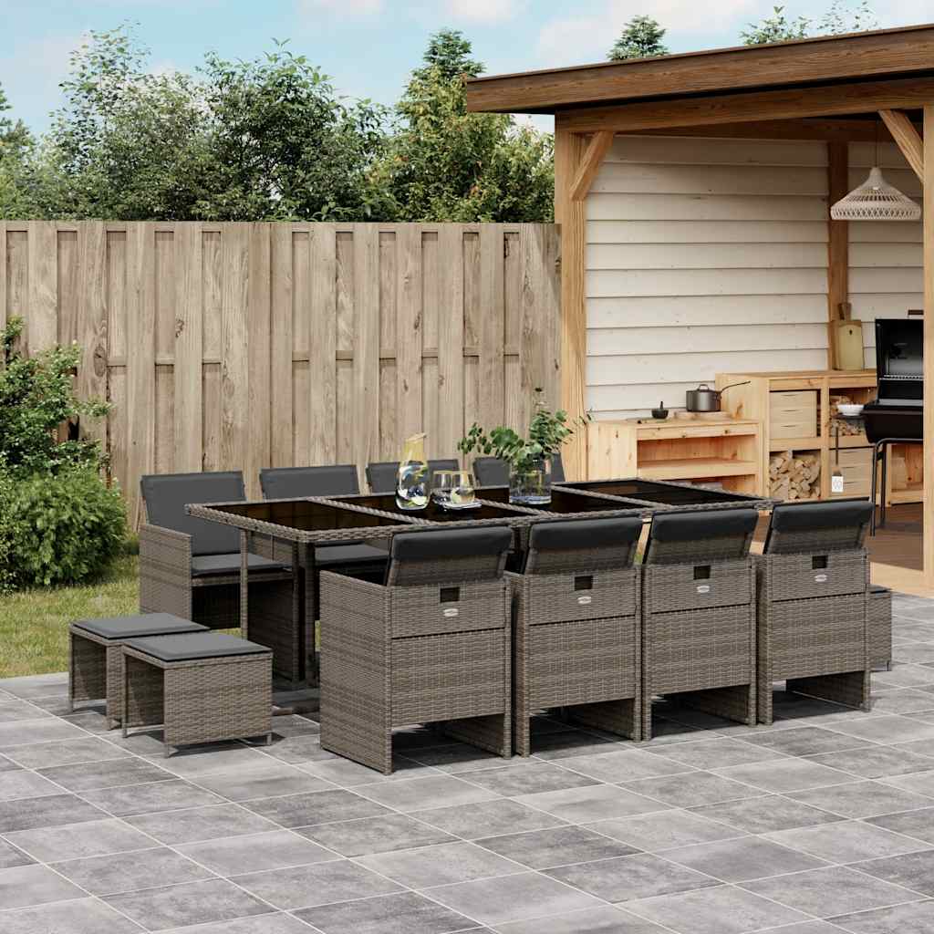 9-tlg. Garten-Essgruppe mit Kissen Schwarz Poly Rattan