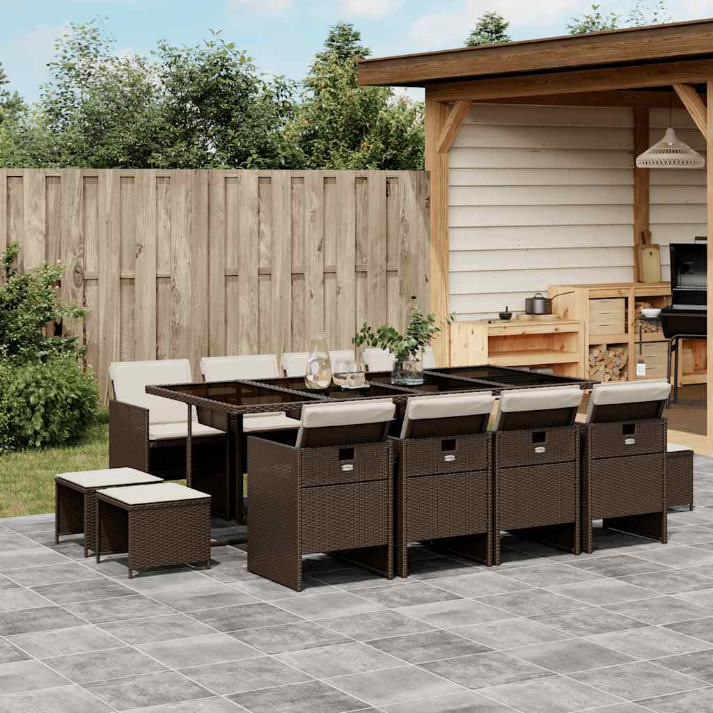 9-tlg. Garten-Essgruppe mit Kissen Schwarz Poly Rattan