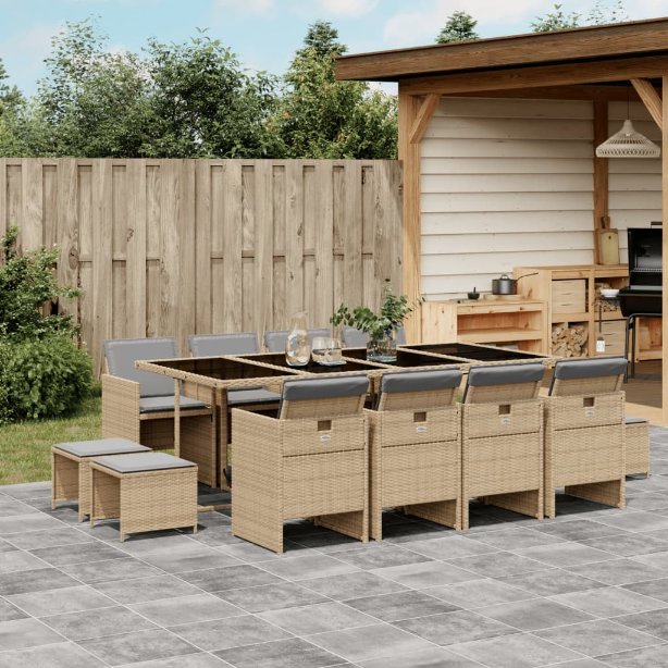 9-tlg. Garten-Essgruppe mit Kissen Schwarz Poly Rattan