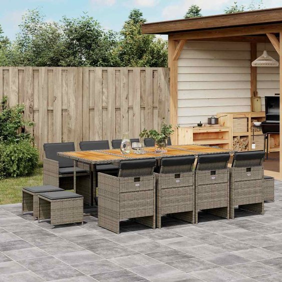 9-tlg. Garten-Essgruppe mit Kissen Schwarz Poly Rattan