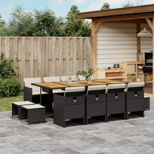 9-tlg. Garten-Essgruppe mit Kissen Schwarz Poly Rattan