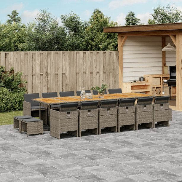 9-tlg. Garten-Essgruppe mit Kissen Schwarz Poly Rattan
