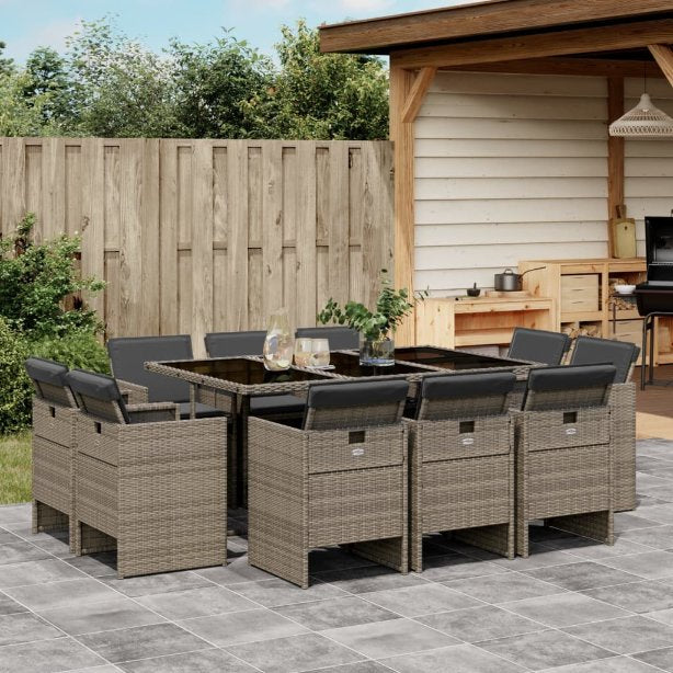 9-tlg. Garten-Essgruppe mit Kissen Schwarz Poly Rattan