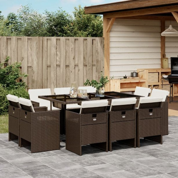 9-tlg. Garten-Essgruppe mit Kissen Schwarz Poly Rattan